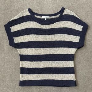 WD NY Sweater Womens Large Blue Cream Striped Lightweight Loose Knit Casual